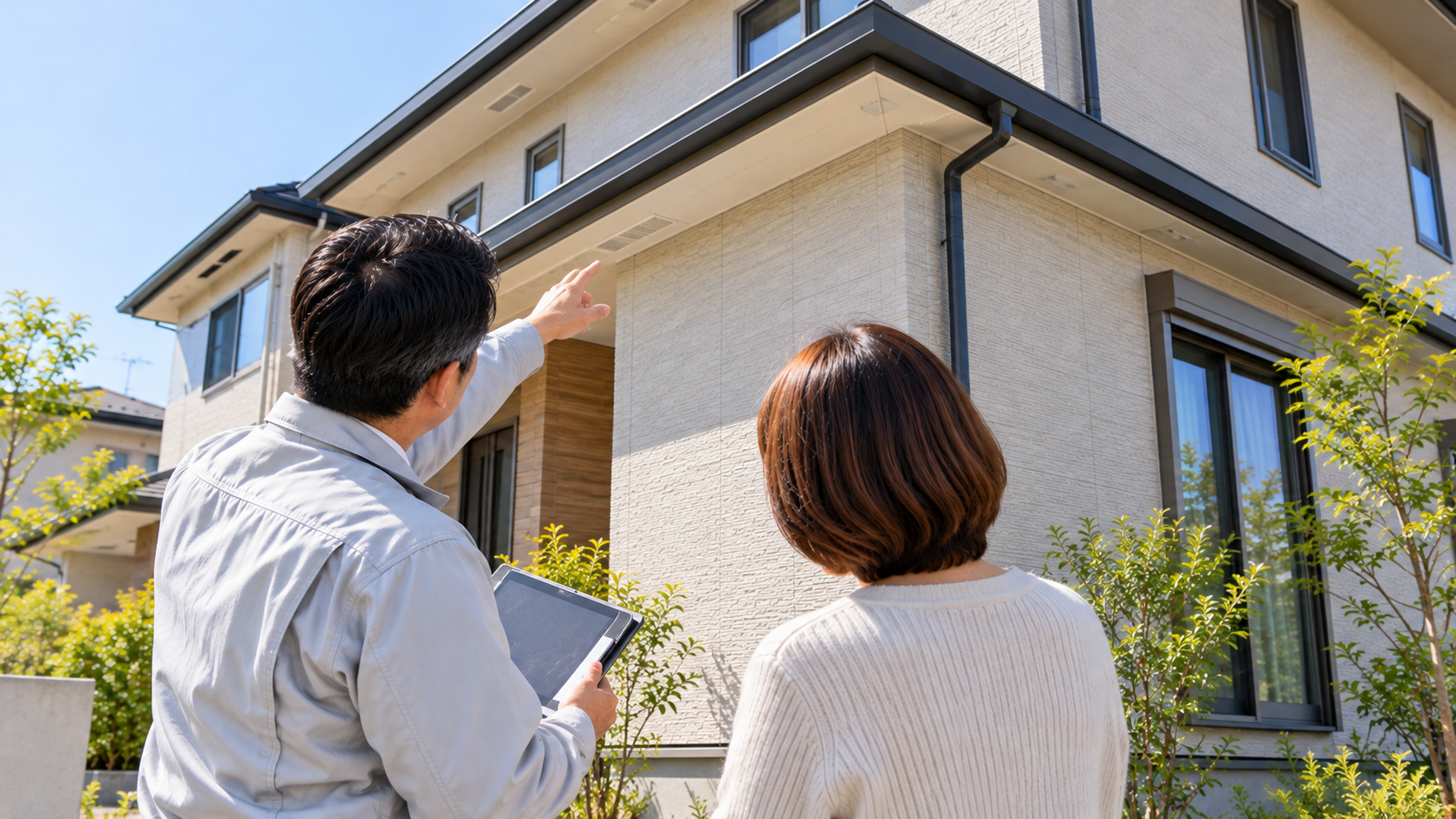 外壁塗装の見積書に含まれる住宅全体の施工範囲を確認するイメージ